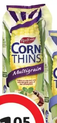 Coles Real Foods Multigrain Corn Thins offer
