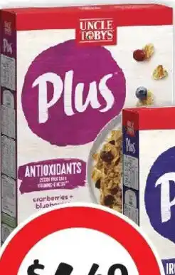 Coles Uncle Tobys Plus Antioxidant Breakfast Cereal offer