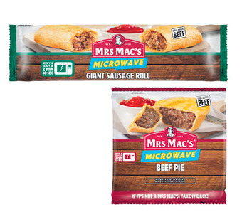 Coles Mrs mac’s microwave frozen beef pie or sausage roll 175g offer