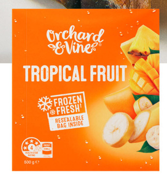 ALDI Orchard & vine tropical fruit 500g offer