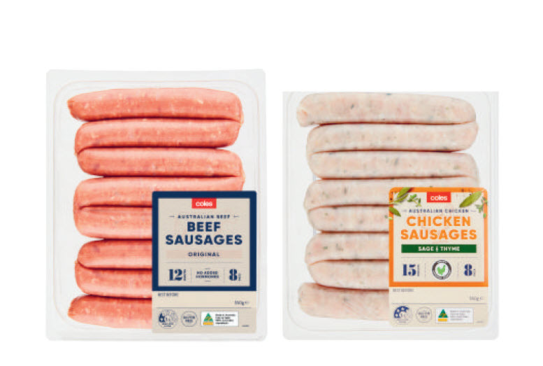 Coles the original beef sausage or chicken, sage & thyme sausages 550g