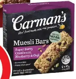 Coles Carman's Cranberry, Blueberry & Goji Super Berry Muesli Bars offer