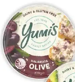 Coles Yumi's Kalamata Olive Dip Dairy & Gluten Free offer