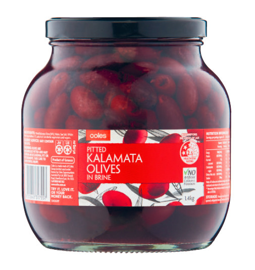 Coles pitted kalamata olives 1.4kg offer at Coles