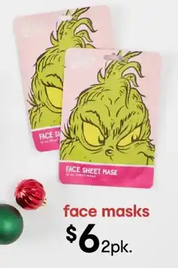 Kmart 2 pack dr. seuss' the grinch face sheet mask cucumber scent offer