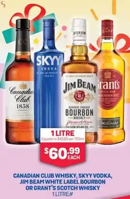 SipnSave Canadian club whisky, skyy vodka, jim beam white label bourbon or grant's scotch whisky offer