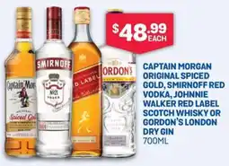 SipnSave Captain morgan original spiced gold, smirnoff red vodka, johnnie walker red label scotch whisky or gordon's london dry gin offer
