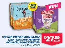 SipnSave Captain morgan long island iced tea 6% or smirnoff vodka crush 6% varieties offer