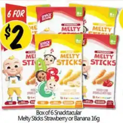 NQR Box of 6 Snacktacular Melty Sticks Strawberry or Banana offer