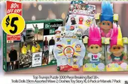 NQR Top Trumps Puzzle 1000 Piece Breaking Bad 18+, Trolls Dolls 19cm Assorted Wave 2 Ooshies Toy Story XL6 Pack or Marvels 7 Pack offer