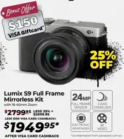Teds Cameras Lumix S9 Full Frame Mirrorless Kit offer