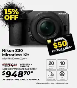 Teds Cameras Nikon Z30 Mirrorless Kit offer