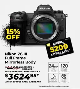 Teds Cameras Nikon Z6 III Full Frame Mirrorless Body offer