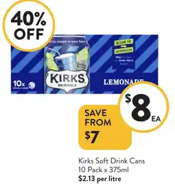 Foodworks Kirks Soft Drink Cans offer