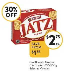 Foodworks Arnott's Jatz, Savoy or Clix Crackers Selected Varieties offer
