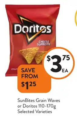 Foodworks SunBites Grain Waves or Doritos Selected Varieties offer