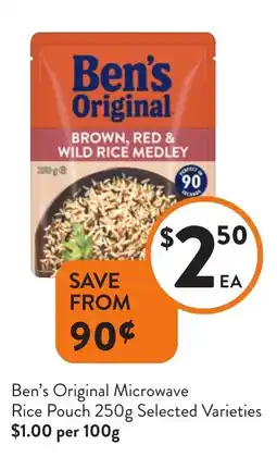 Foodworks Ben's Original Microwave Rice Pouch Selected Varieties offer