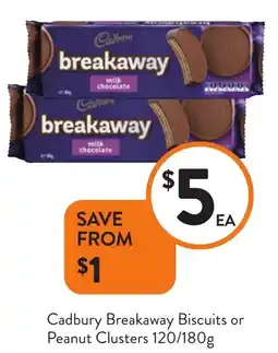 Foodworks Cadbury Breakaway Biscuits or Peanut Clusters offer