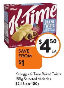 Foodworks Kellogg's K-Time Baked Twists Selected Varieties offer
