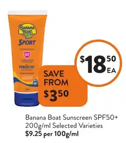 Foodworks Banana Boat Sunscreen SPF50+ Selected Varieties offer