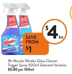 Foodworks Mr Muscle Windex Glass Cleaner Trigger Spray Selected Varieties offer
