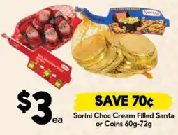 Drakes Sorini Choc Cream Filled Santa or Coins offer