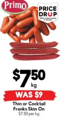 Drakes Thin or Cocktail Franks Skin On offer