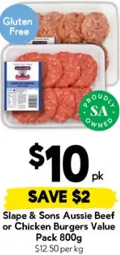 Drakes Slape & Sons Aussie Beef or Chicken Burgers Value offer