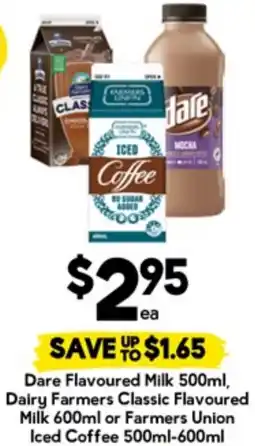 Drakes Dare Flavoured Milk 500ml, Dairy Farmers Classic Flavoured Milk or Farmers Union Iced Coffee offer