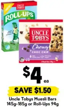 Drakes Uncle Tobys Muesli Bars or Roll-Ups offer