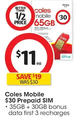 Coles Coles Mobile Prepaid SIM offer