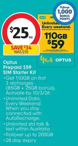 Coles Optus Prepaid SIM Starter Kit offer