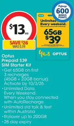 Coles Optus Prepaid SIM Starter Kit offer