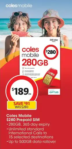 Coles Coles Mobile Prepaid SIM offer