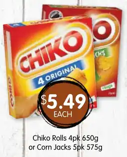 Spudshed Chiko Rolls 4pk 650g or Corn Jacks 5pk offer