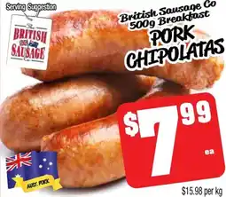 Farmer Jack's British sausage co breakfast pork chipolatas offer