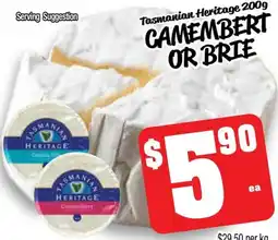 Farmer Jack's Tasmanian heritage camembert or brie offer