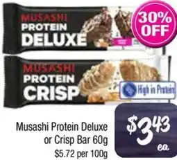Farmer Jack's Musashi Protein Deluxe or Crisp Bar offer
