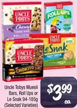 Farmer Jack's Uncle Tobys Muesli Bars, Roll Ups or Le Snak offer