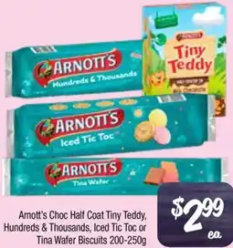 Farmer Jack's Arnott's Choc Half Coat Tiny Teddy, Hundreds & Thousands, Iced Tic Toc or Tina Wafer Biscuits offer