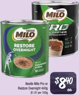 Farmer Jack's Nestle Milo Pro or Restore Overnight offer