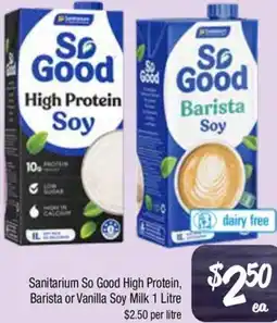 Farmer Jack's Sanitarium So Good High Protein, Barista or Vanilla Soy Milk offer
