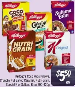 Farmer Jack's Kellogg's Coco Pops Pillows, Crunchy Nut Salted Caramel, Nutri-Grain, Special K or Sultana Bran offer