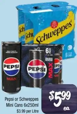 Farmer Jack's Pepsi or Schweppes Mini Cans offer