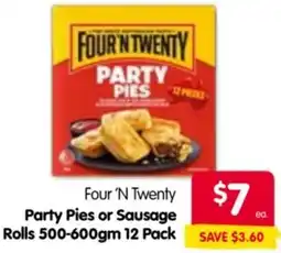 Spar Four 'N Twenty Party Pies or Sausage Rolls offer