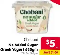 Spar Chobani No Added Sugar Greek Yogurt offer