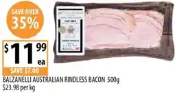 Supabarn Balzanelli australian rindless bacon offer
