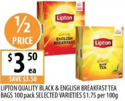 Supabarn Lipton quality black & english breakfast tea bags offer
