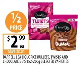 Supabarn Darrell lea liquorice bullets, twists and chocolate bb's selected varieties offer