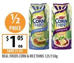 Supabarn Real foods corn & rice thins offer